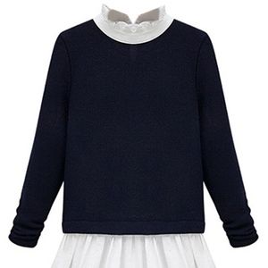 Navy High Neck Long Sleeve Blouse